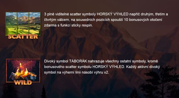 Online slot Mountain Legends 2 - bonusový symbol Wild a Scatter