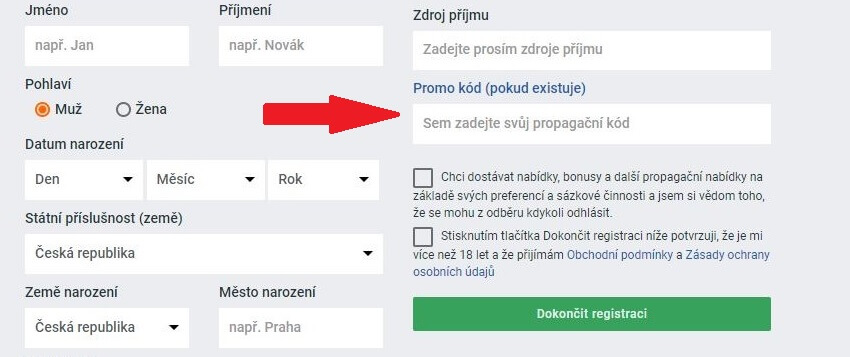 Registrační formulář casina Betano