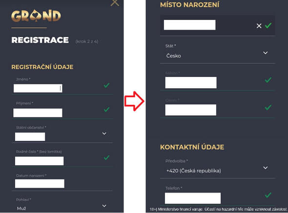 Registrace u Grandwin casina online