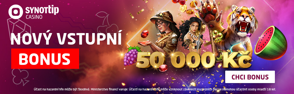 Vstupní bonus casina SYNOT TIP navýšen na 50 000 Kč