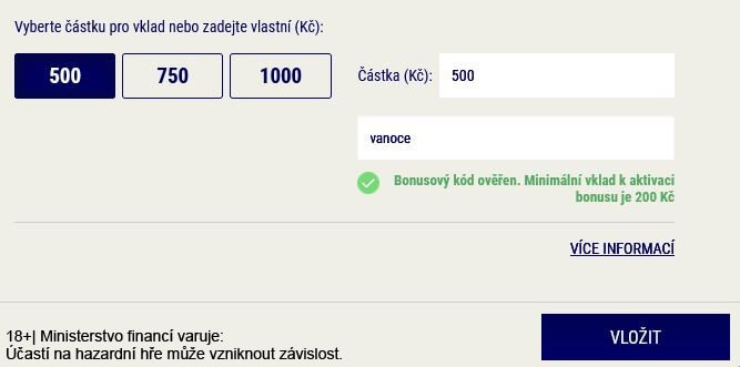 3. KROK - Vložte Sazka bonusovy kod a ověřte jej