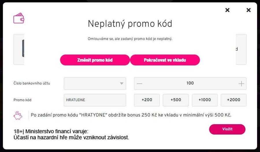 Neplatný Apollo bonus promo kód