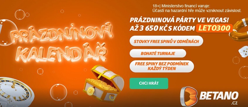 Betano letní kalendář a nový bonus 300 free spinů