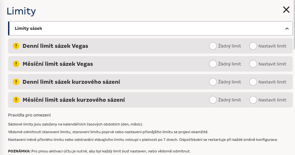 Herní limity v online casinu Merkur